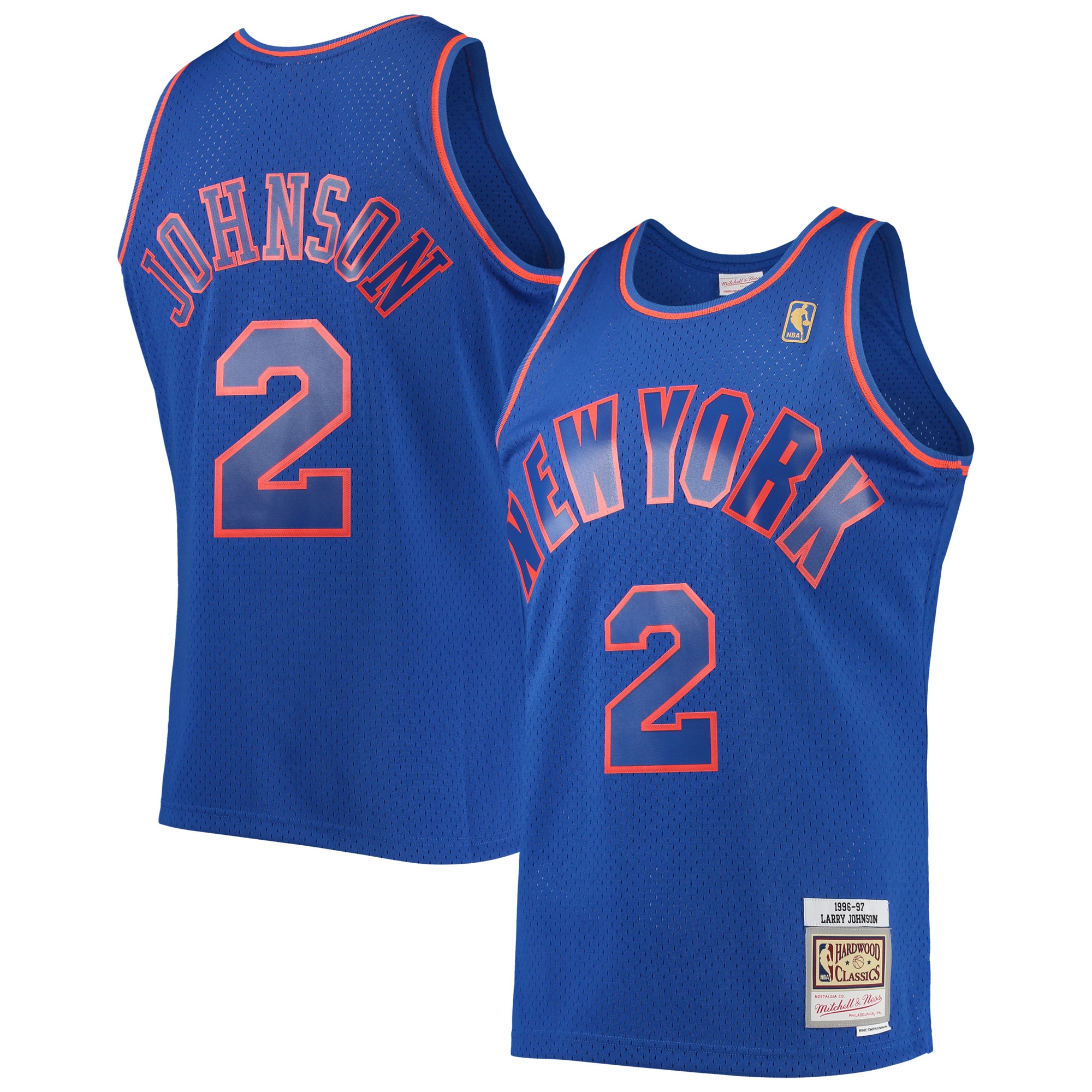Men's Mitchell \u0026 Ness Larry Johnson Blue New York Knicks 1996/97 Hardwood Classics Swingman Jersey